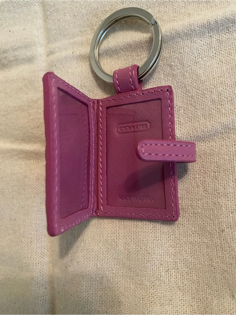 Coach Pink Leather Mini Photo Holder Keychain Bag Charm